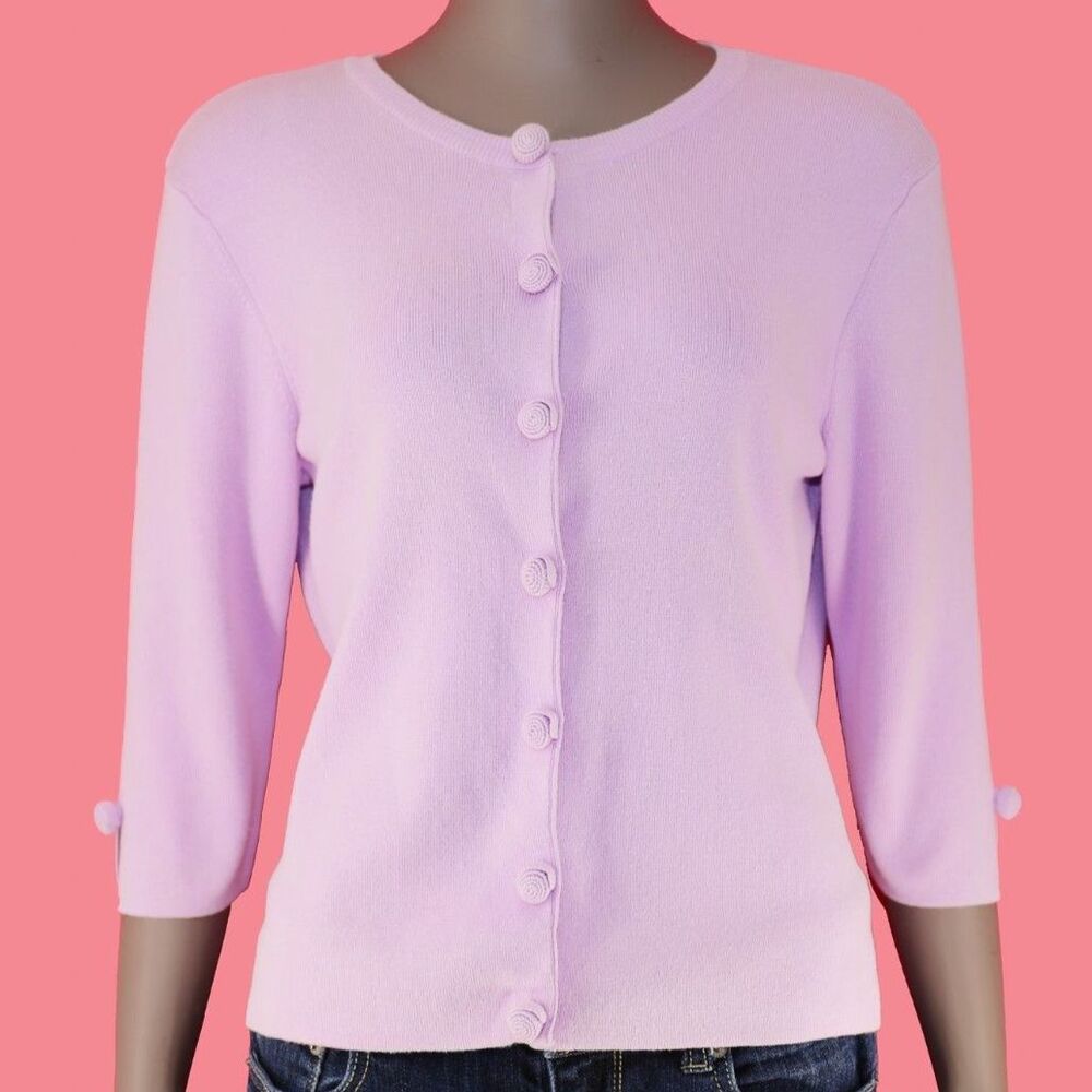Vintage Knit Cardigan Sweater Size Large‎ Crew Neck Top